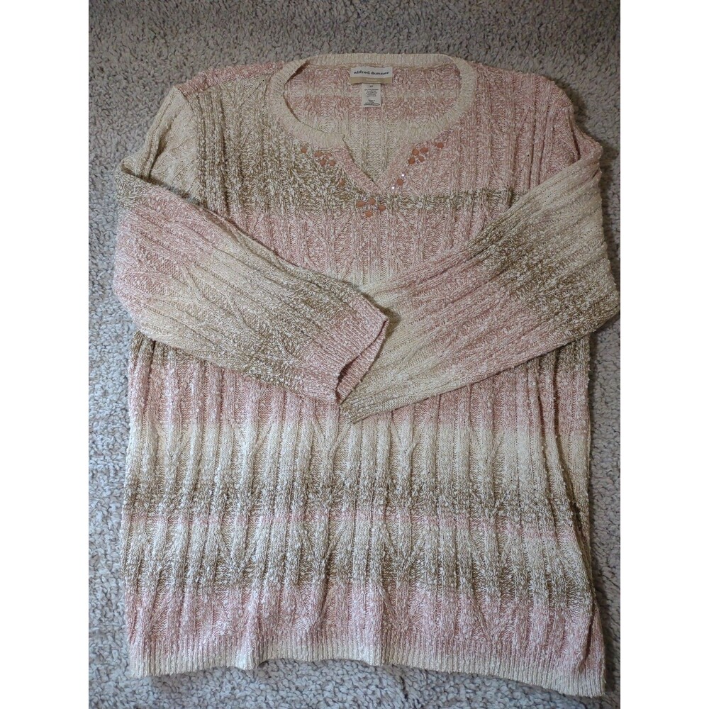 Alfred Dunner Thin Knit Sweater Size 2XL Rhinestone Neapolitan Color Design